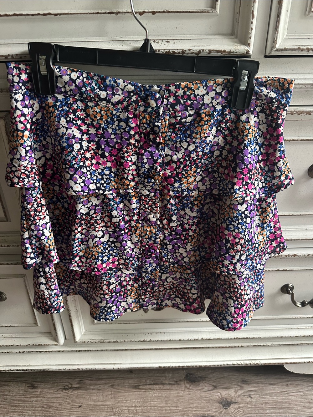 miami Floral Ruffle Skater Skirt in Purple, Pink, Orange, White, Navy